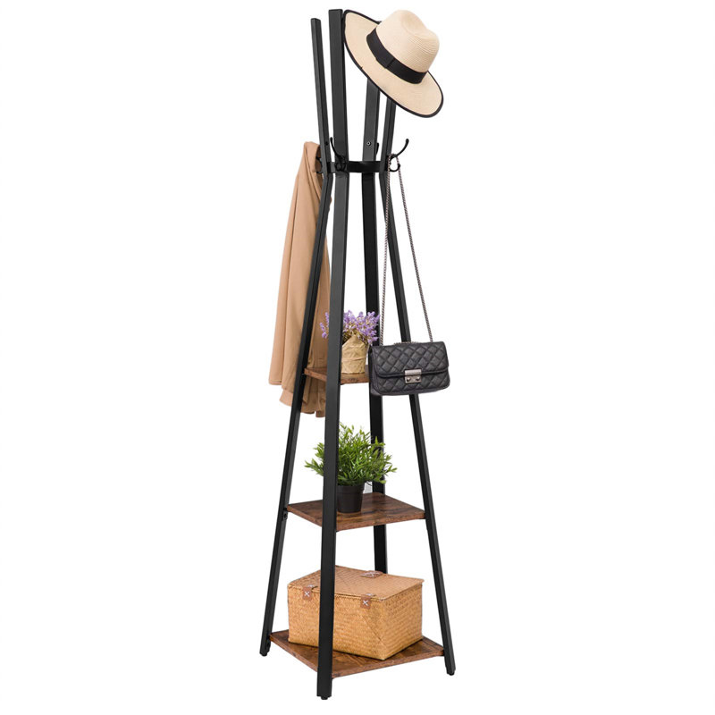 Levi Beer Coat Rack Stand, Sturdy Coat Tree With 3 Shelves, Free Standing Hall Tree For Clothes